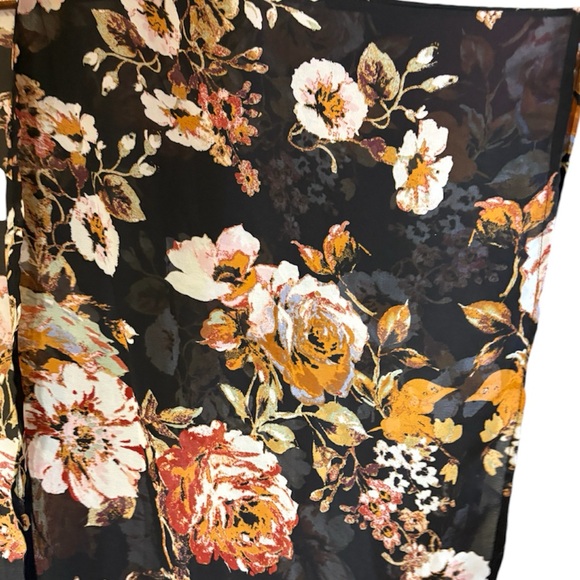 Xhilaration Black Sheer Orange Maroon Fall Open Front Kimono Floral XL/XXL - Picture 6 of 9